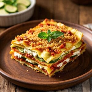 Spicy Zucchini Ricotta Lasagna with Oregano Breadcrumbs.